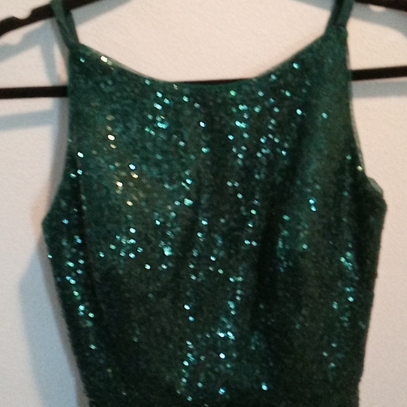 Emerald Green Sequin Gown Dress - Picture 2 of 2